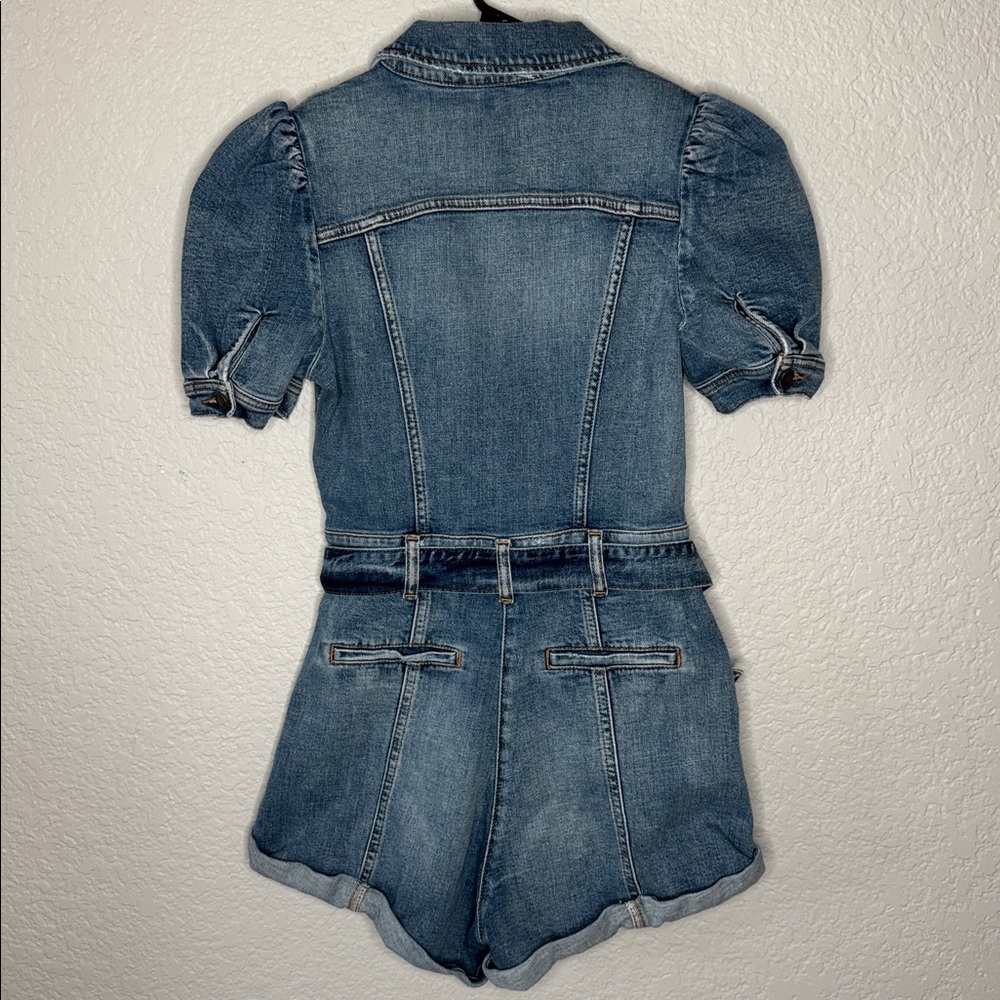 Retrofete Phoebe Romper Puff Sleeve Distressed Denim Streetwear Normcore Boho - Picture 7 of 8
